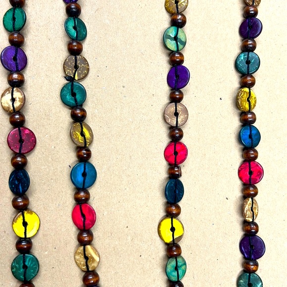 Wooden Beads Buttons Chain Necklace Multiple Bright Colors Hand Made NWOT - Picture 4 of 10